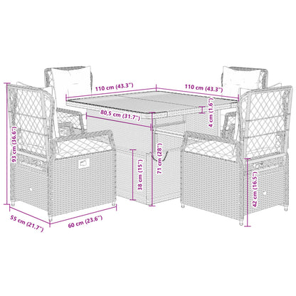 Set da Pranzo da Giardino 5 pz con Cuscini in Polyrattan Grigio | homemem39