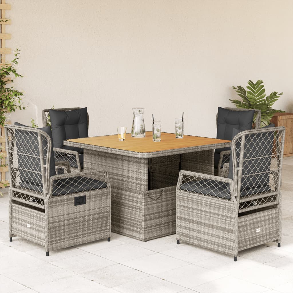 Set da Pranzo da Giardino 5 pz con Cuscini in Polyrattan Grigio - homemem39