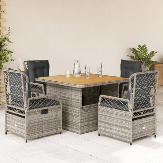 Set da Pranzo da Giardino 5 pz con Cuscini in Polyrattan Grigio - homemem39