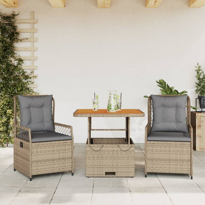 Set da Pranzo da Giardino 3 pz con Cuscini Beige in Polyrattan - homemem39