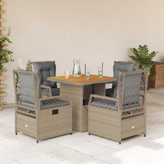 Set da Pranzo da Giardino 5 pz con Cuscini Beige in Polyrattan - homemem39