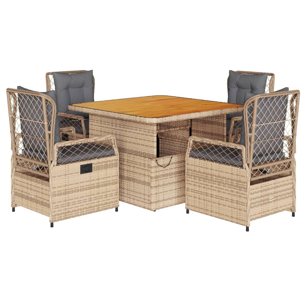 Set da Pranzo da Giardino 5 pz con Cuscini Beige in Polyrattan | homemem39