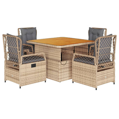 Set da Pranzo da Giardino 5 pz con Cuscini Beige in Polyrattan - homemem39