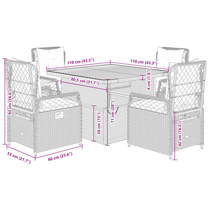 Set da Pranzo da Giardino 5 pz con Cuscini Beige in Polyrattan | homemem39