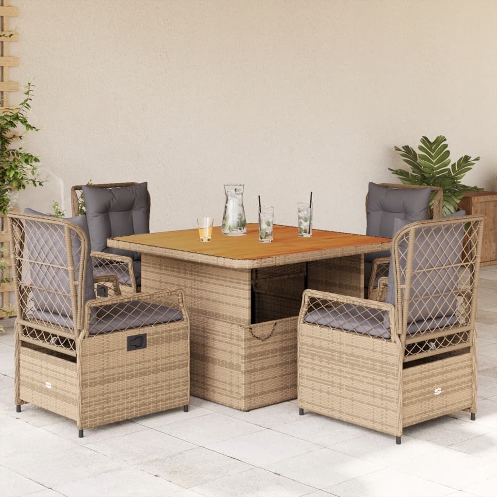 Set da Pranzo da Giardino 5 pz con Cuscini Beige in Polyrattan | homemem39
