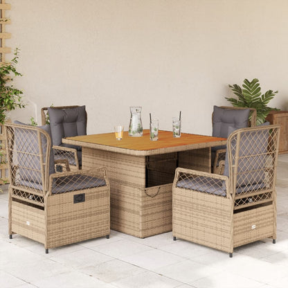 Set da Pranzo da Giardino 5 pz con Cuscini Beige in Polyrattan | homemem39