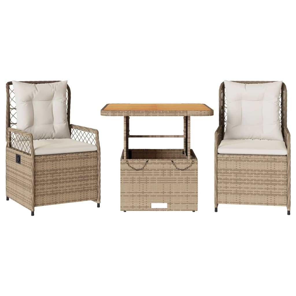 Set da Pranzo da Giardino 3 pz con Cuscini Beige in Polyrattan - homemem39