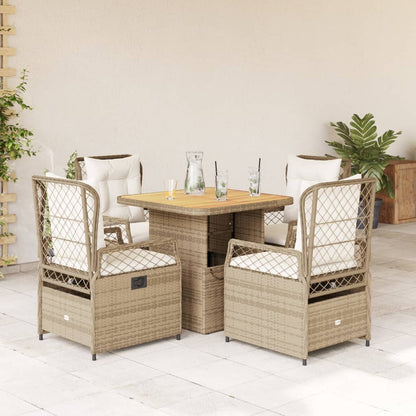 Set da Pranzo da Giardino 5 pz con Cuscini Beige in Polyrattan - homemem39