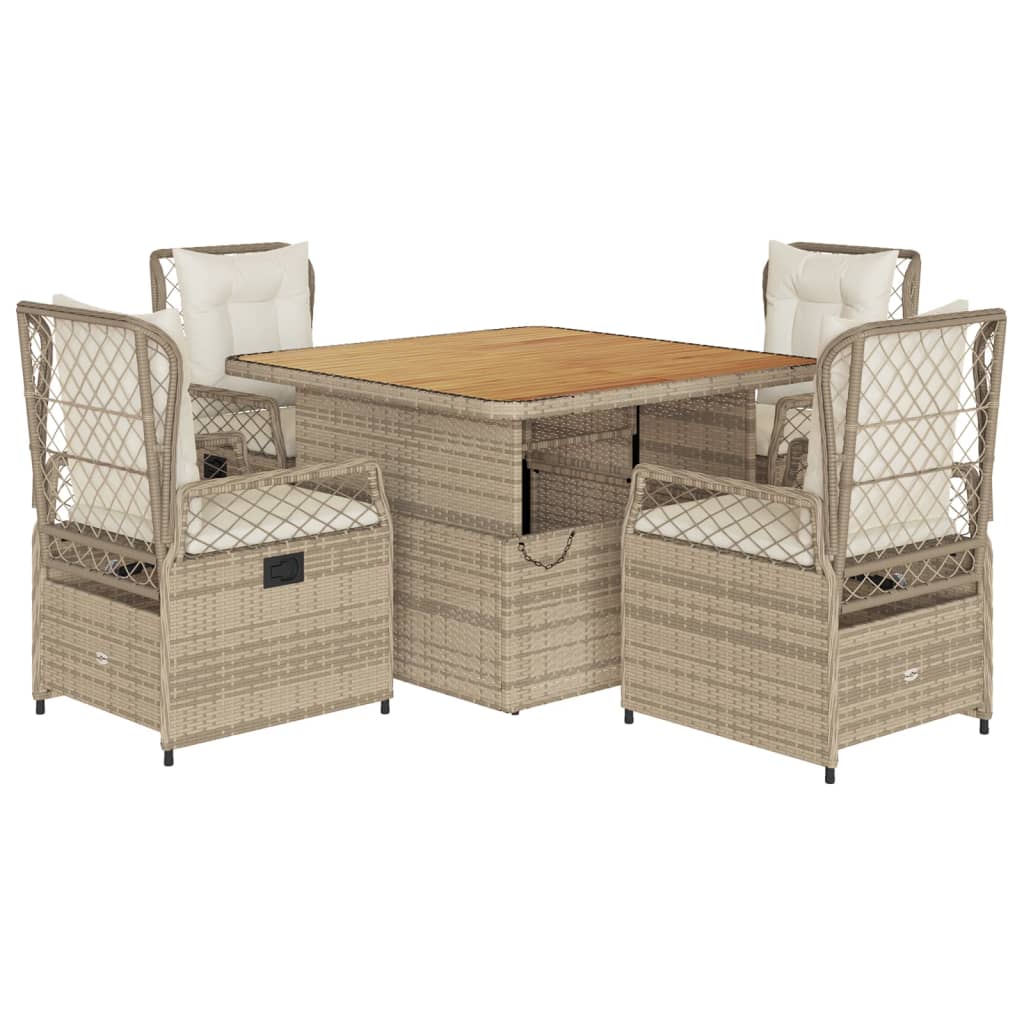 Set da Pranzo da Giardino 5 pz con Cuscini Beige in Polyrattan | homemem39