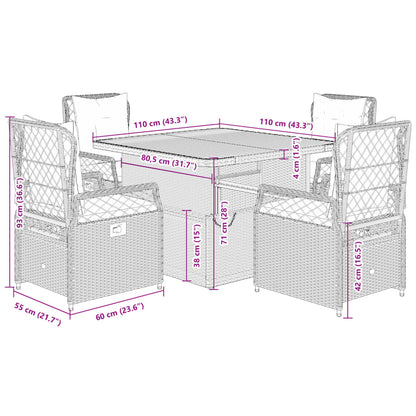 Set da Pranzo da Giardino 5 pz con Cuscini Beige in Polyrattan | homemem39