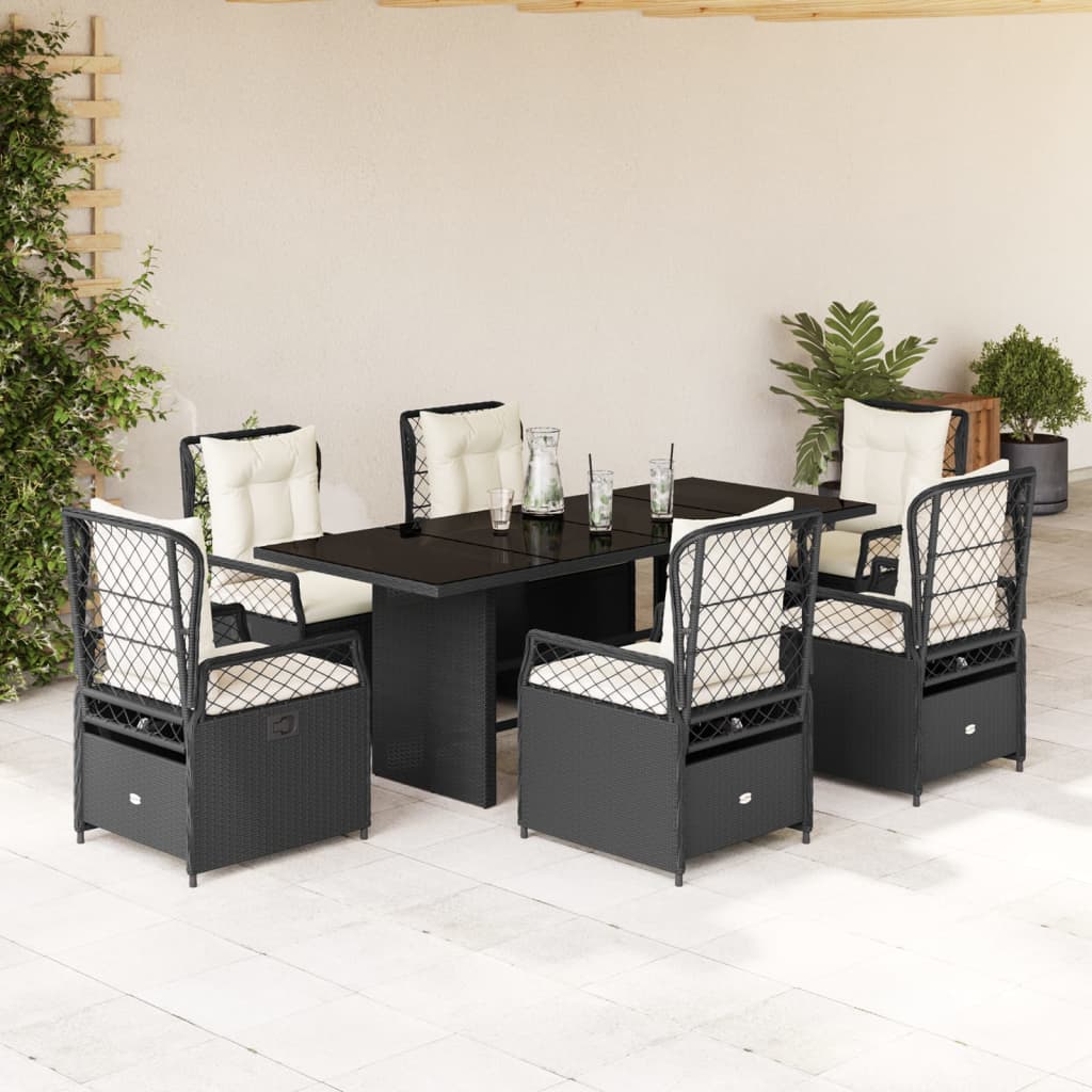 Set da Pranzo da Giardino 7 pz Nero con Cuscini in Polyrattan - homemem39