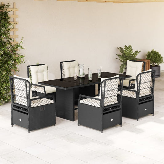 Set da Pranzo da Giardino 7 pz Nero con Cuscini in Polyrattan - homemem39