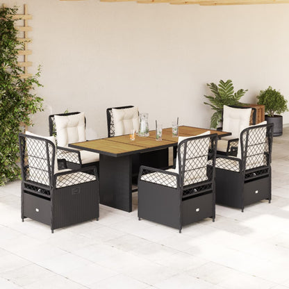 Set da Pranzo da Giardino 7 pz Nero con Cuscini in Polyrattan | homemem39