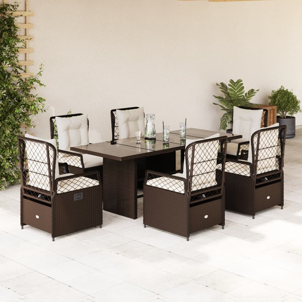 Set da Pranzo da Giardino 7pz con Cuscini in Polyrattan Marrone - homemem39