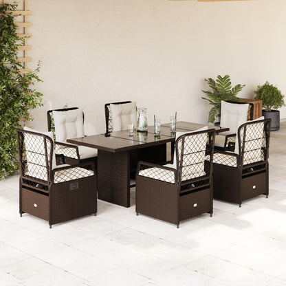 Set da Pranzo da Giardino 7pz con Cuscini in Polyrattan Marrone - homemem39
