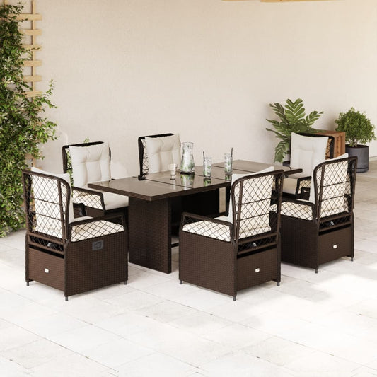 Set da Pranzo da Giardino 7pz con Cuscini in Polyrattan Marrone - homemem39