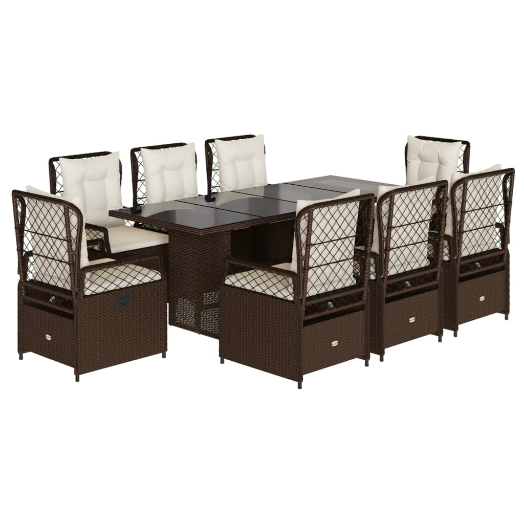 Set da Pranzo da Giardino 9pz con Cuscini Marrone in Polyrattan | homemem39