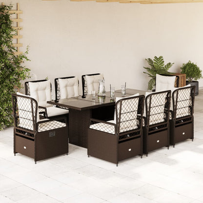Set da Pranzo da Giardino 9pz con Cuscini Marrone in Polyrattan | homemem39