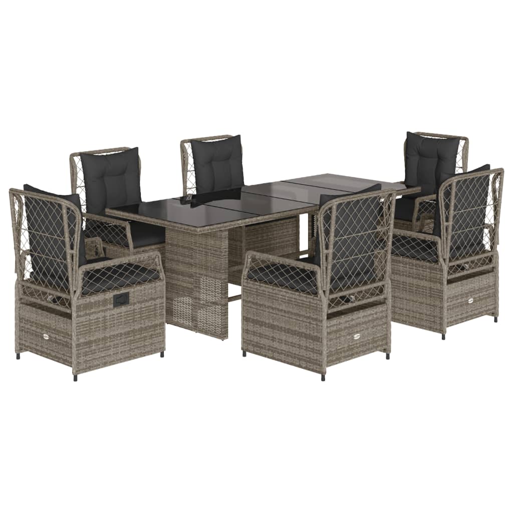 Set da Pranzo da Giardino 7 pz con Cuscini in Polyrattan Grigio | homemem39