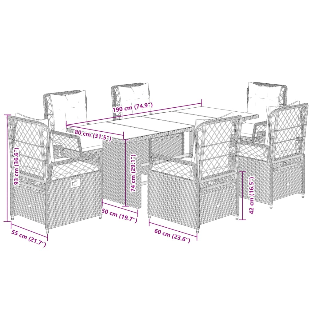 Set da Pranzo da Giardino 7 pz con Cuscini in Polyrattan Grigio | homemem39