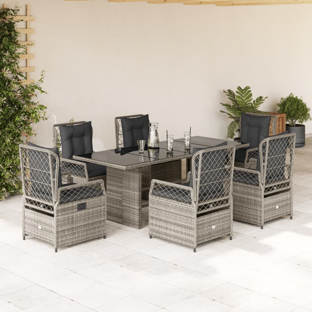Set da Pranzo da Giardino 7 pz con Cuscini in Polyrattan Grigio | homemem39