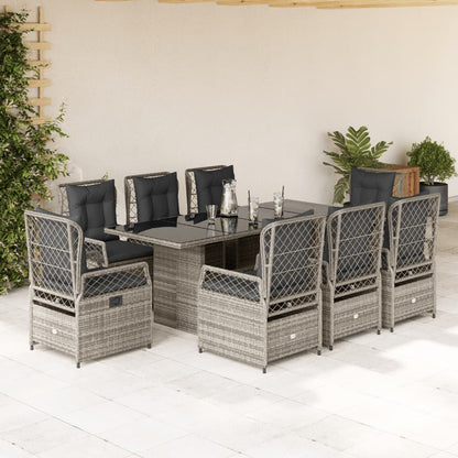 Set da Pranzo da Giardino 9 pz con Cuscini in Polyrattan Grigio - homemem39