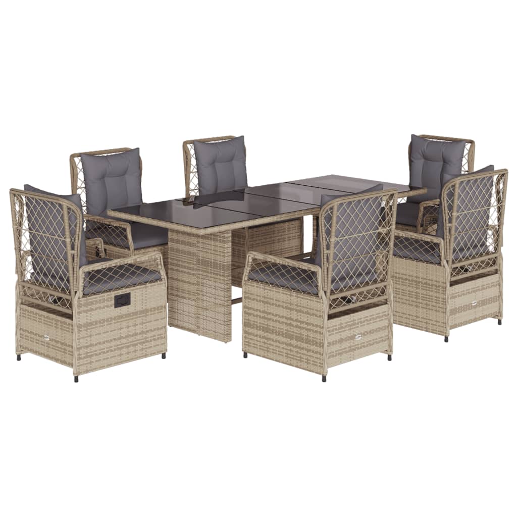 Set da Pranzo da Giardino 7 pz con Cuscini Beige in Polyrattan