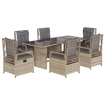 Set da Pranzo da Giardino 7 pz con Cuscini Beige in Polyrattan