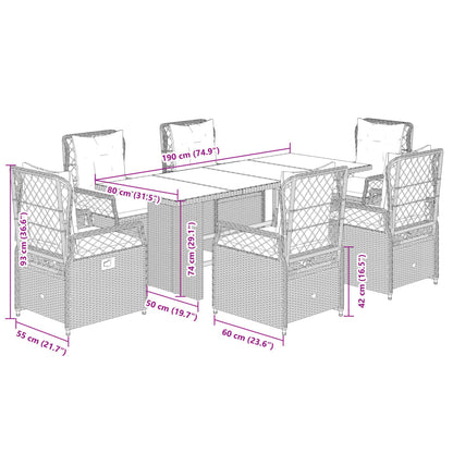 Set da Pranzo da Giardino 7 pz con Cuscini Beige in Polyrattan