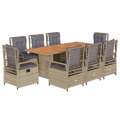 Set da Pranzo da Giardino 9 pz con Cuscini Beige in Polyrattan | homemem39