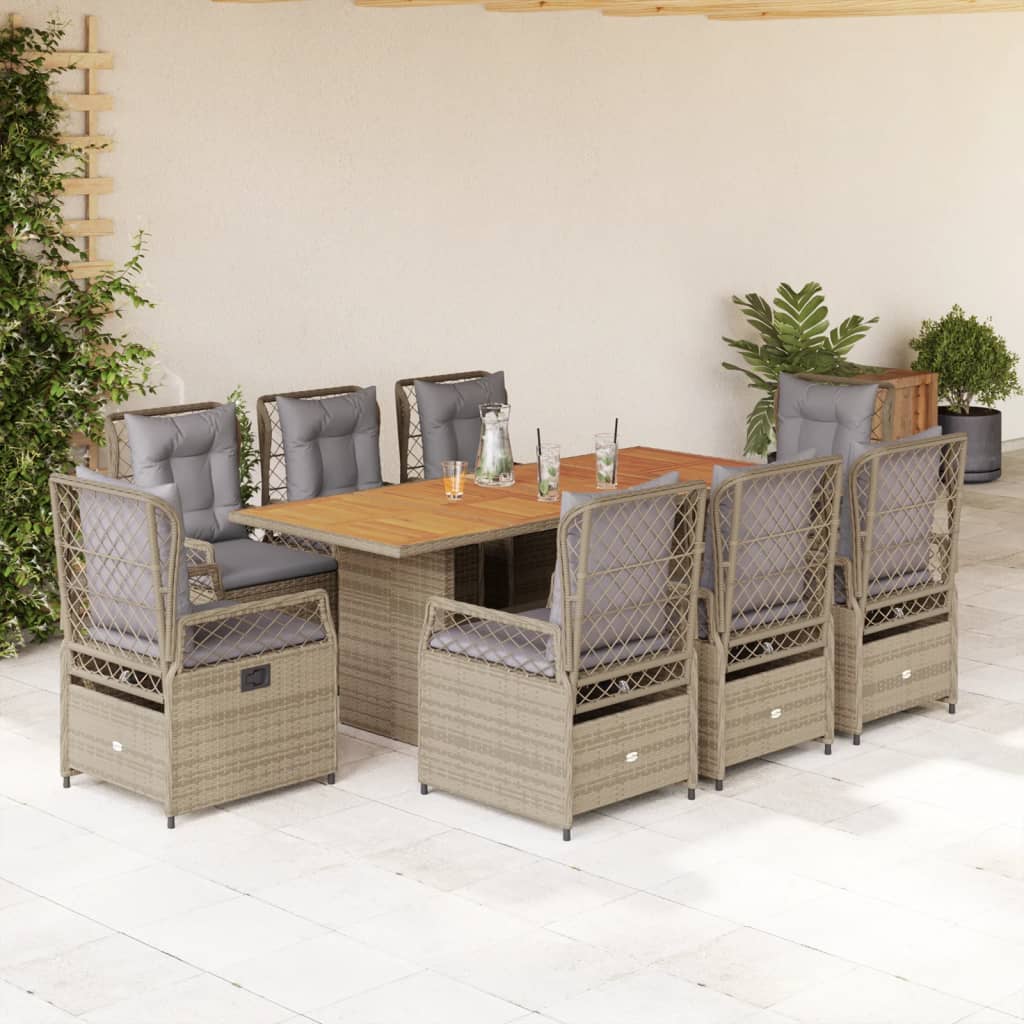 Set da Pranzo da Giardino 9 pz con Cuscini Beige in Polyrattan | homemem39