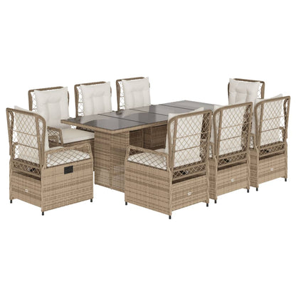 Set da Pranzo da Giardino 9 pz con Cuscini Beige in Polyrattan
