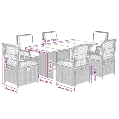 Set da Pranzo da Giardino 7 pz con Cuscini Beige in Polyrattan | homemem39