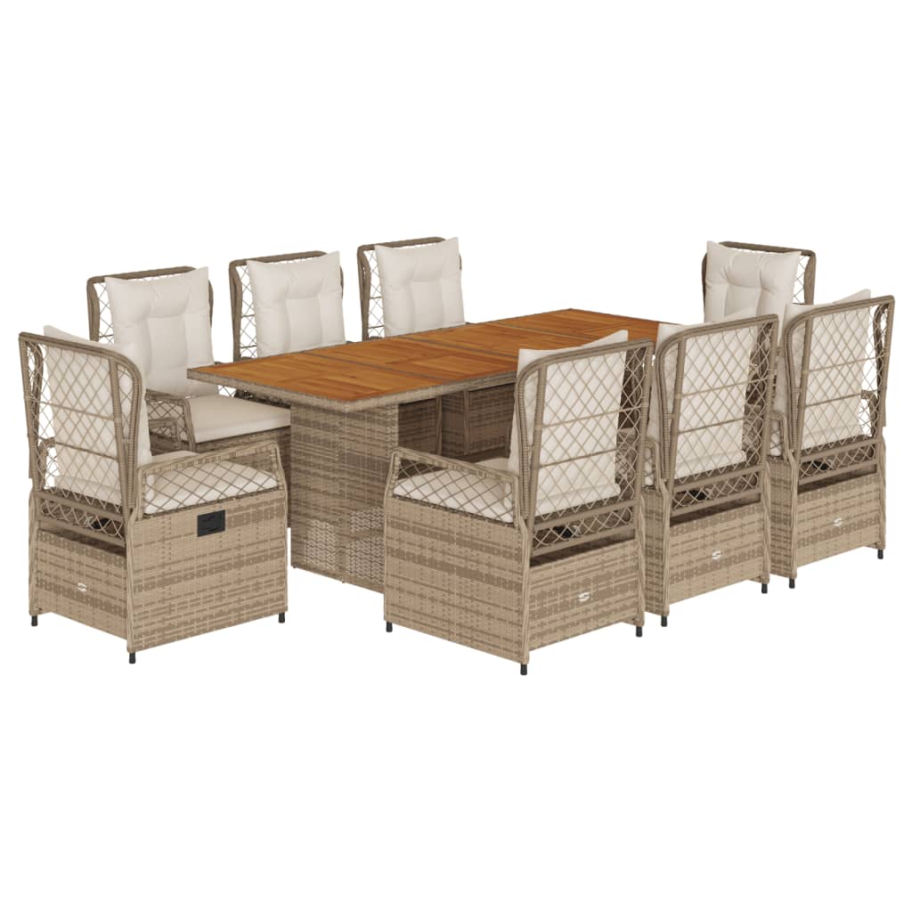 Set da Pranzo da Giardino 9 pz con Cuscini Beige in Polyrattan | homemem39