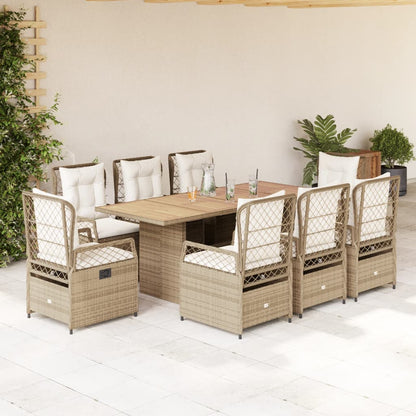 Set da Pranzo da Giardino 9 pz con Cuscini Beige in Polyrattan | homemem39