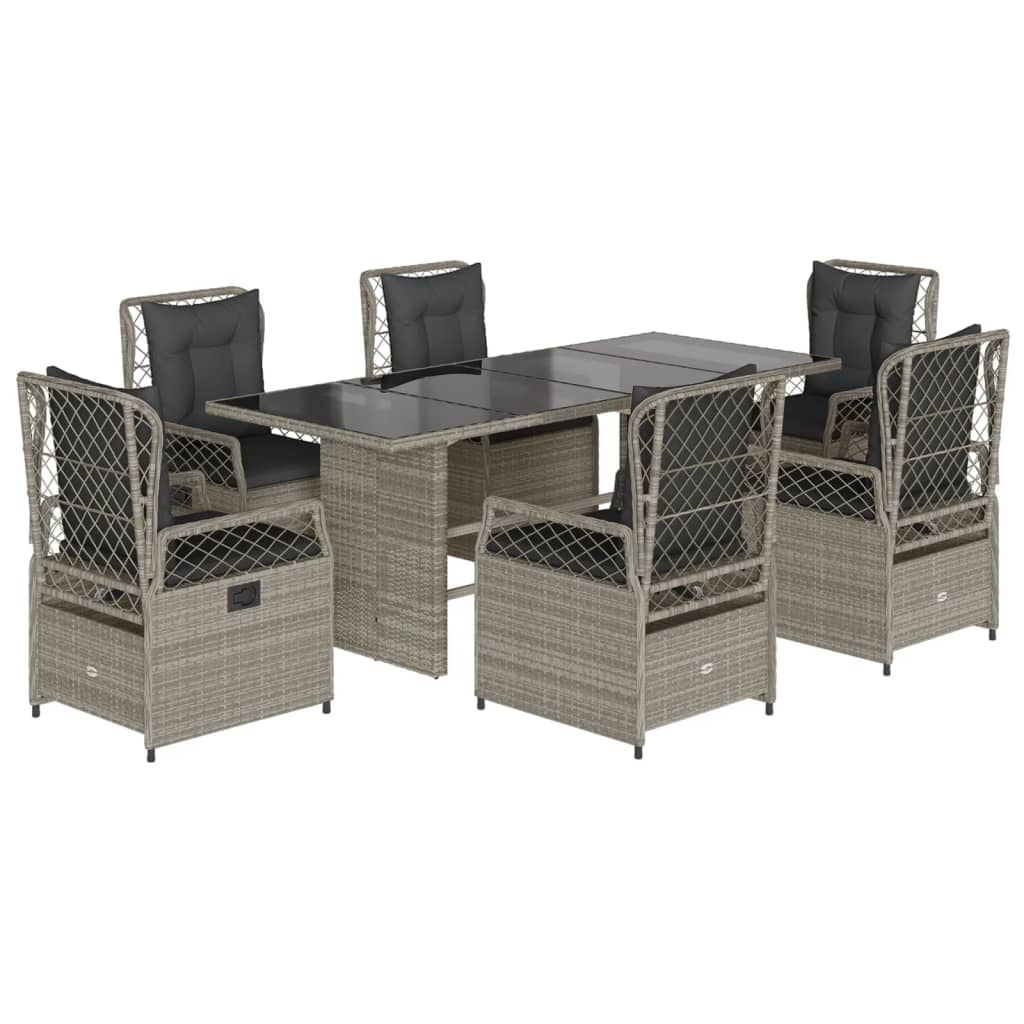 Set da Pranzo da Giardino 7 pz Cuscini Polyrattan Grigio Chiaro - homemem39