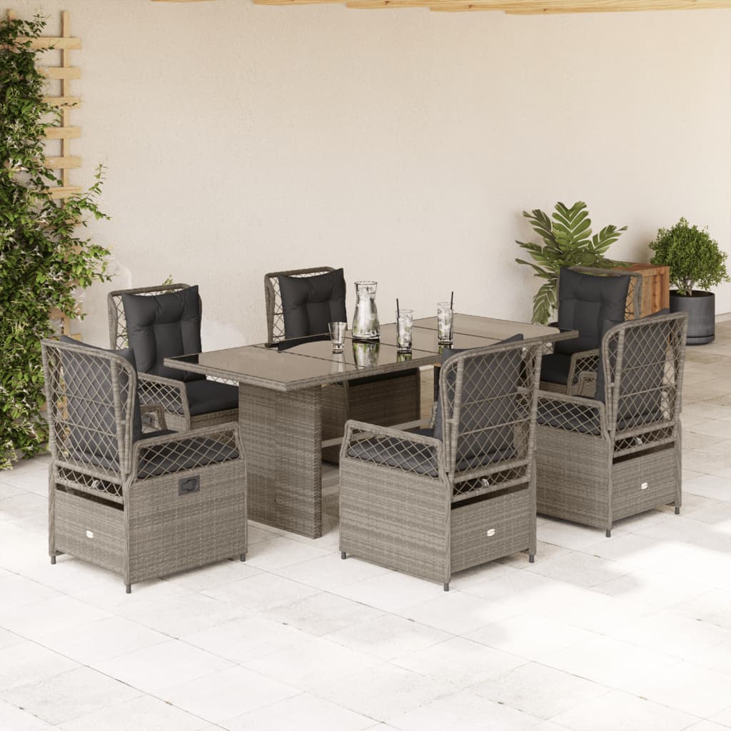 Set da Pranzo da Giardino 7 pz Cuscini Polyrattan Grigio Chiaro | homemem39