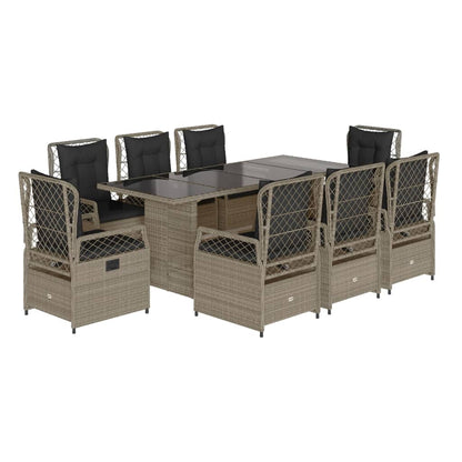 Set Pranzo da Giardino 9pz con Cuscini Grigio Chiaro Polyrattan | homemem39