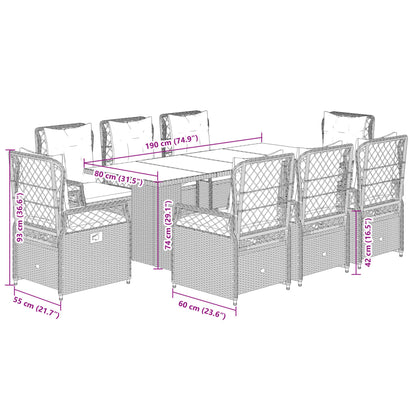 Set Pranzo da Giardino 9pz con Cuscini Grigio Chiaro Polyrattan | homemem39