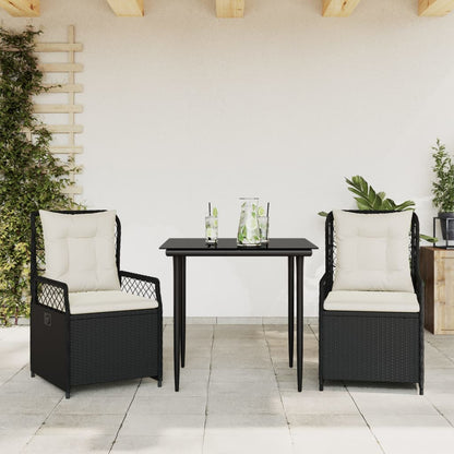 Set da Pranzo da Giardino 3 pz con Cuscini Nero in Polyrattan - homemem39