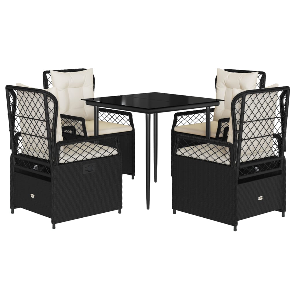 Set da Pranzo da Giardino 5 pz Nero con Cuscini in Polyrattan - homemem39