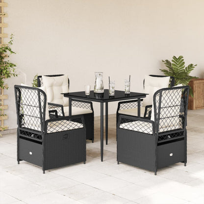 Set da Pranzo da Giardino 5 pz Nero con Cuscini in Polyrattan - homemem39