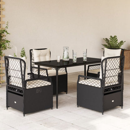 Set da Pranzo da Giardino 5 pz Nero con Cuscini in Polyrattan - homemem39
