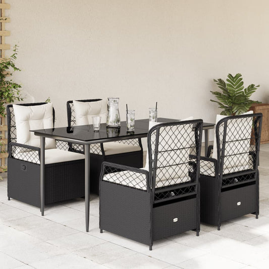 Set da Pranzo da Giardino 5 pz Nero con Cuscini in Polyrattan - homemem39