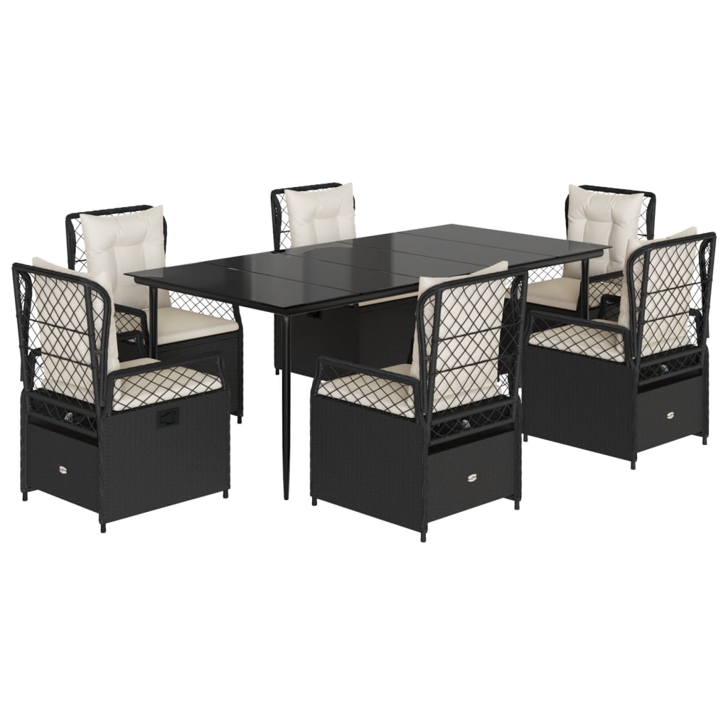 Set da Pranzo da Giardino 7 pz Nero con Cuscini in Polyrattan - homemem39