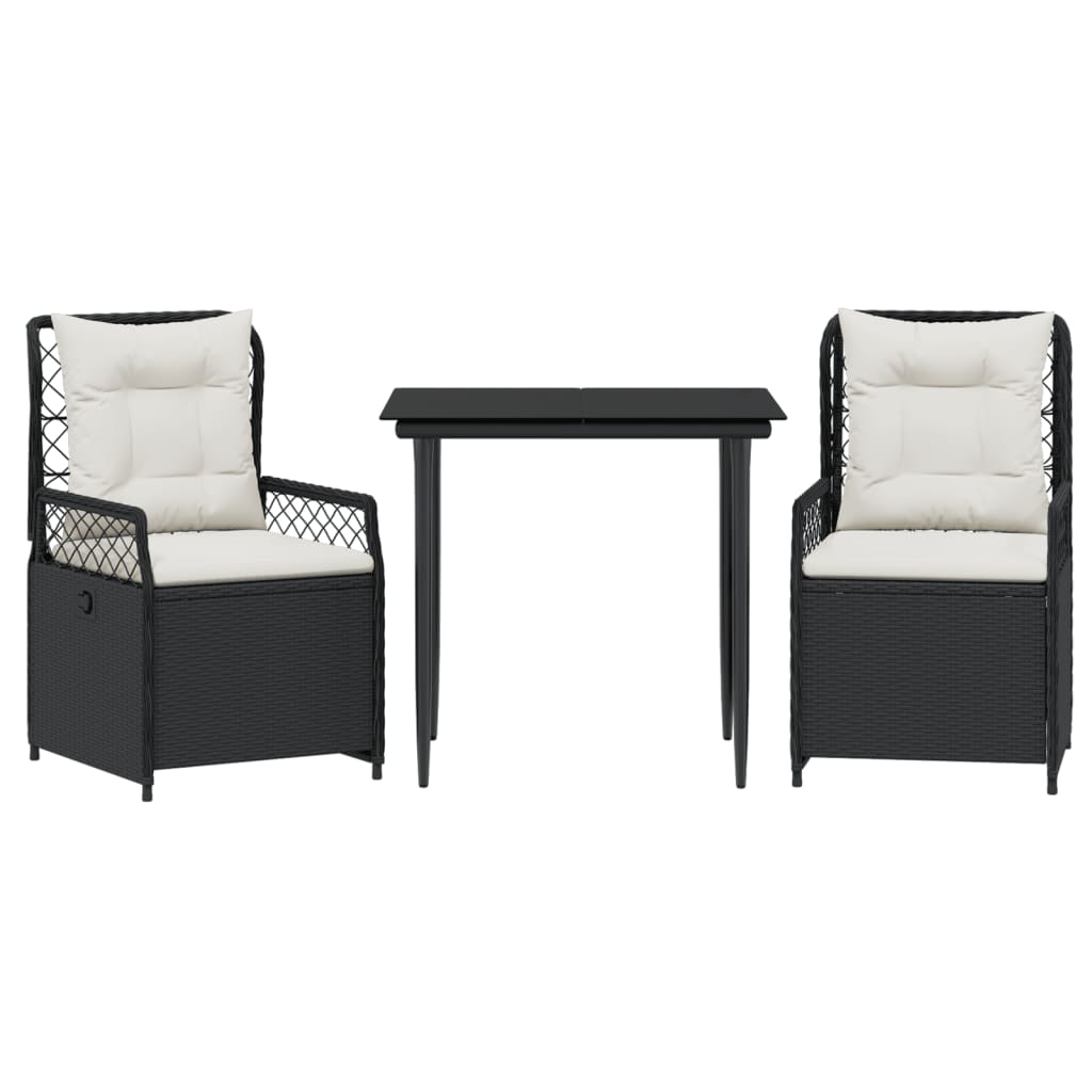 Set da Pranzo da Giardino 3 pz con Cuscini Nero in Polyrattan | homemem39