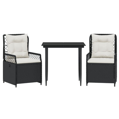 Set da Pranzo da Giardino 3 pz con Cuscini Nero in Polyrattan | homemem39