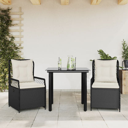 Set da Pranzo da Giardino 3 pz con Cuscini Nero in Polyrattan | homemem39
