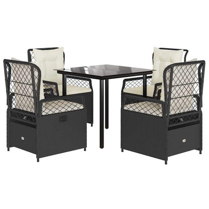 Set da Pranzo da Giardino 5 pz Nero con Cuscini in Polyrattan | homemem39