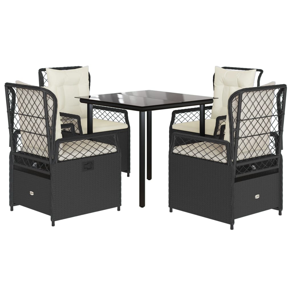 Set da Pranzo da Giardino 5 pz Nero con Cuscini in Polyrattan - homemem39